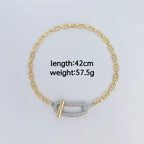 18k Gold Plated Stud Chain Nekelace Earrings Pave
