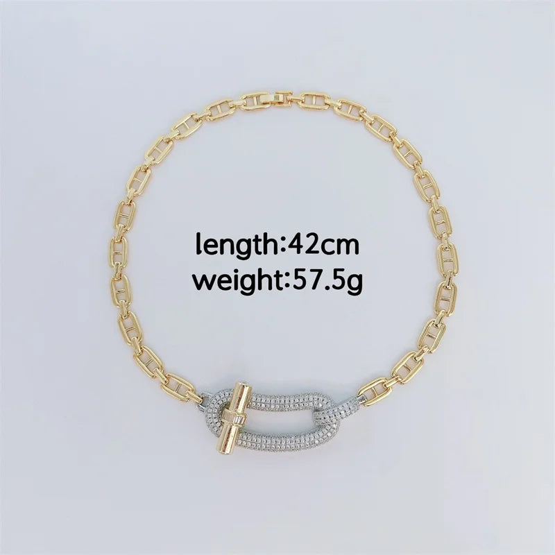 18k Gold Plated Stud Chain Nekelace Earrings Pave