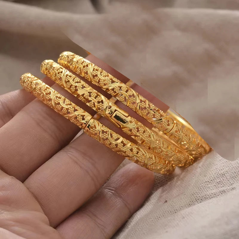 Bracelets Dubai Gold Color Bangles For Women Men Girls - 3pcs / 58-60mm / Gold, 3pcs 1 / 58-60mm / Gold
