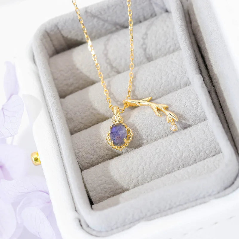 Lamoon Natural Labradorite Necklace For Women