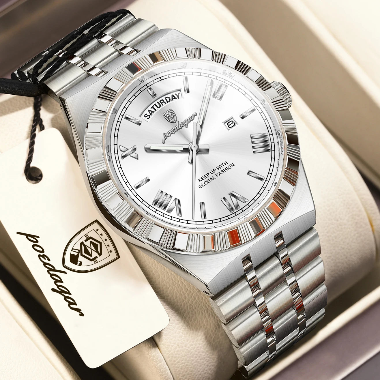 POEDAGAR Fashion Business Men's Watch Luminous - 675 Silver White / China Mainland