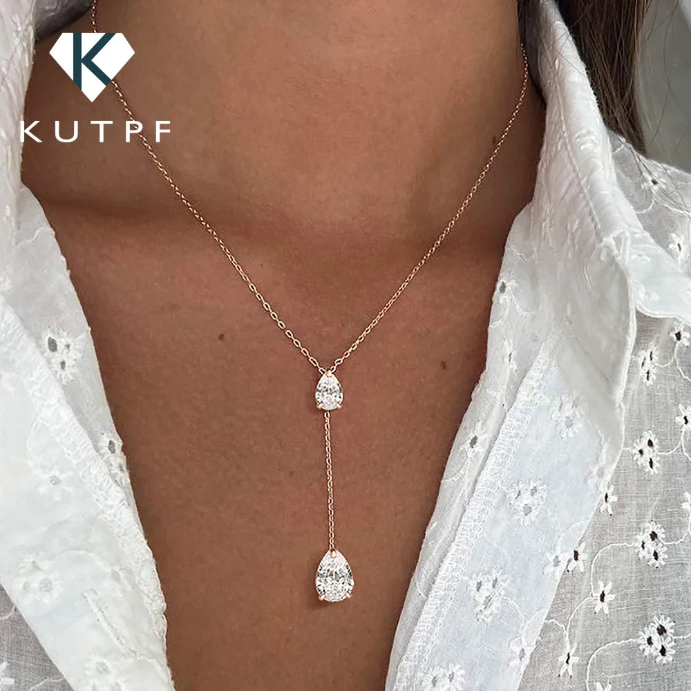 2-Stone Waterdrop Moissanite Pendant Necklace for