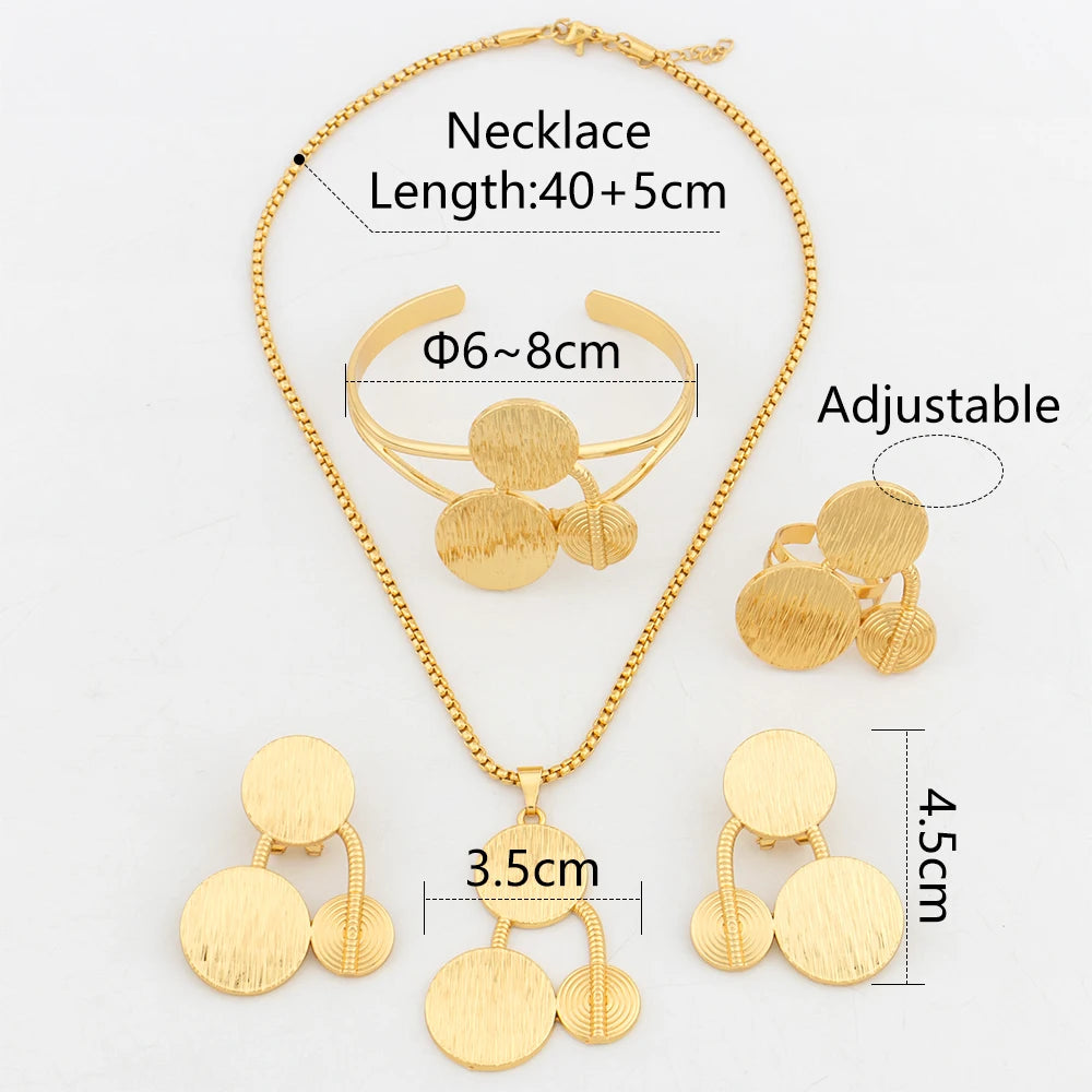 4Pcs Geometry Jewelry Set Round Shape Pendant