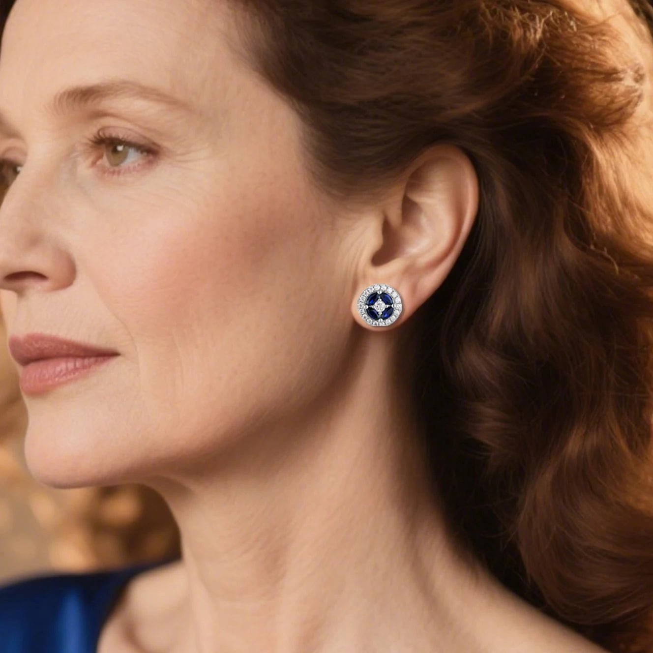 Apir Blue Sapphire Moissanite Stud Earrings for