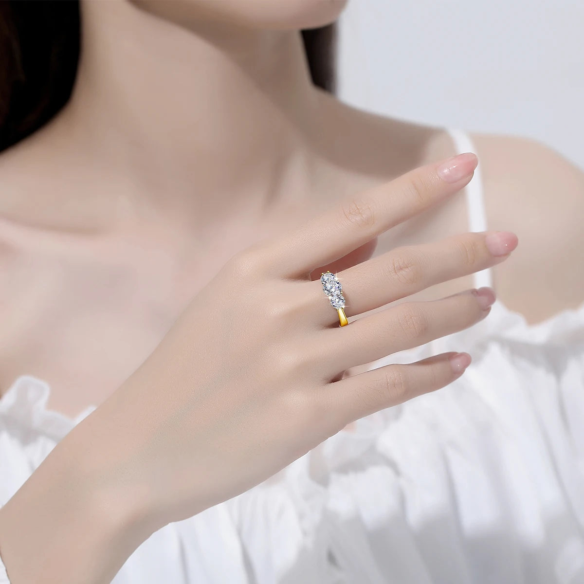 Waterproof 14K Gold Filled Three Stone Wedding