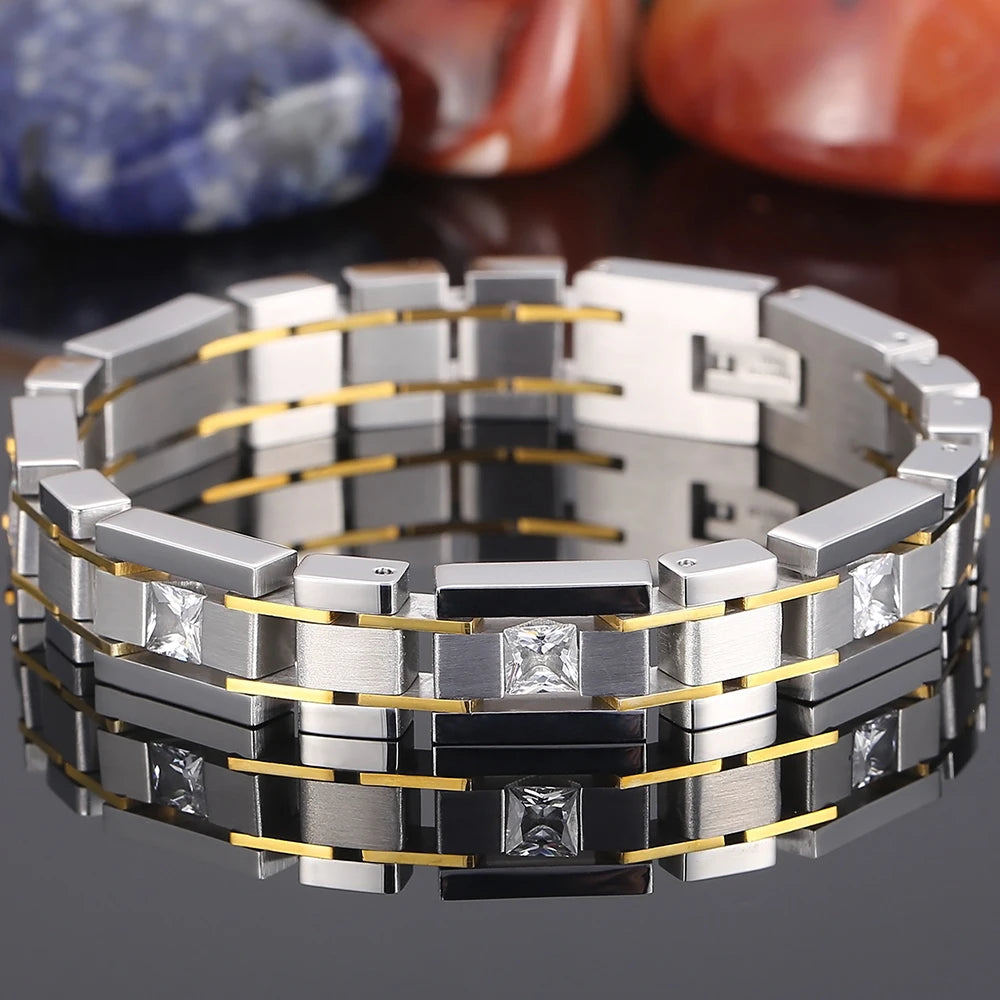Casting Stainless Steel Man Bracelet Two Tone