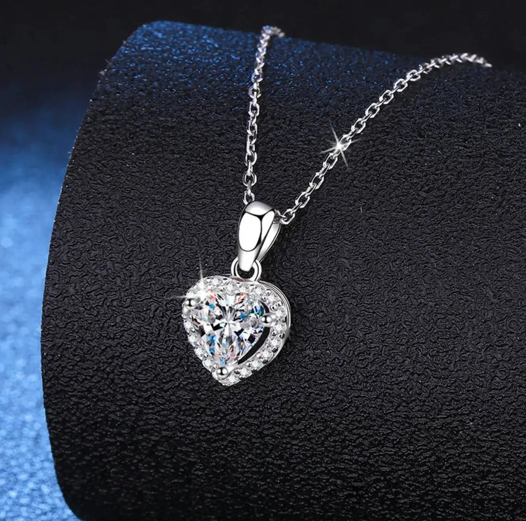 1CT Heart Cut Moissanite Necklace for Women 18K
