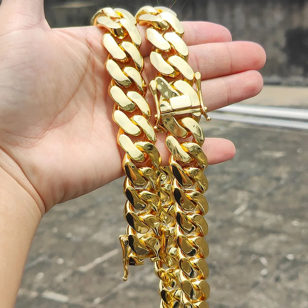 Fashion 22MM Width Miami Brass Cuban Link Chain