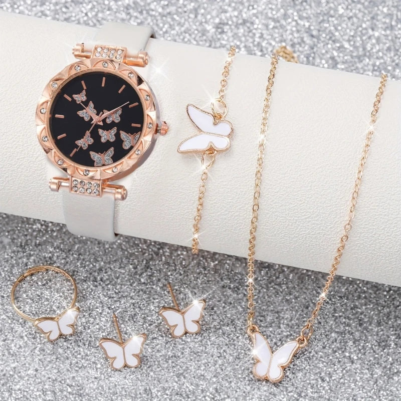 Elegant Butterfly Jewelry Set Women Watch Crystal.