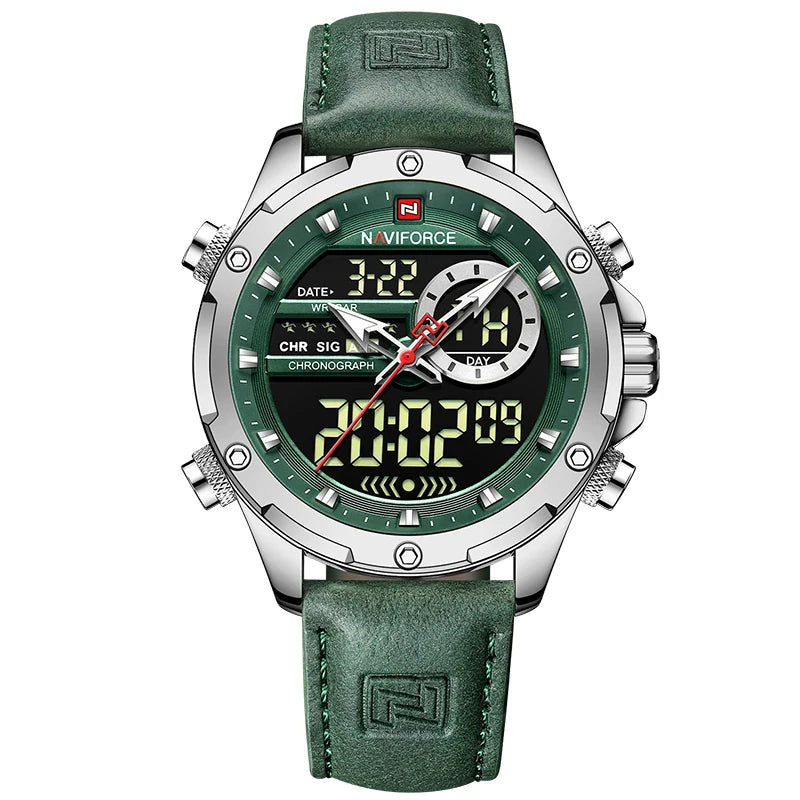 NAVIFORCE Digital Men Military Watch Waterproof - Silver Green