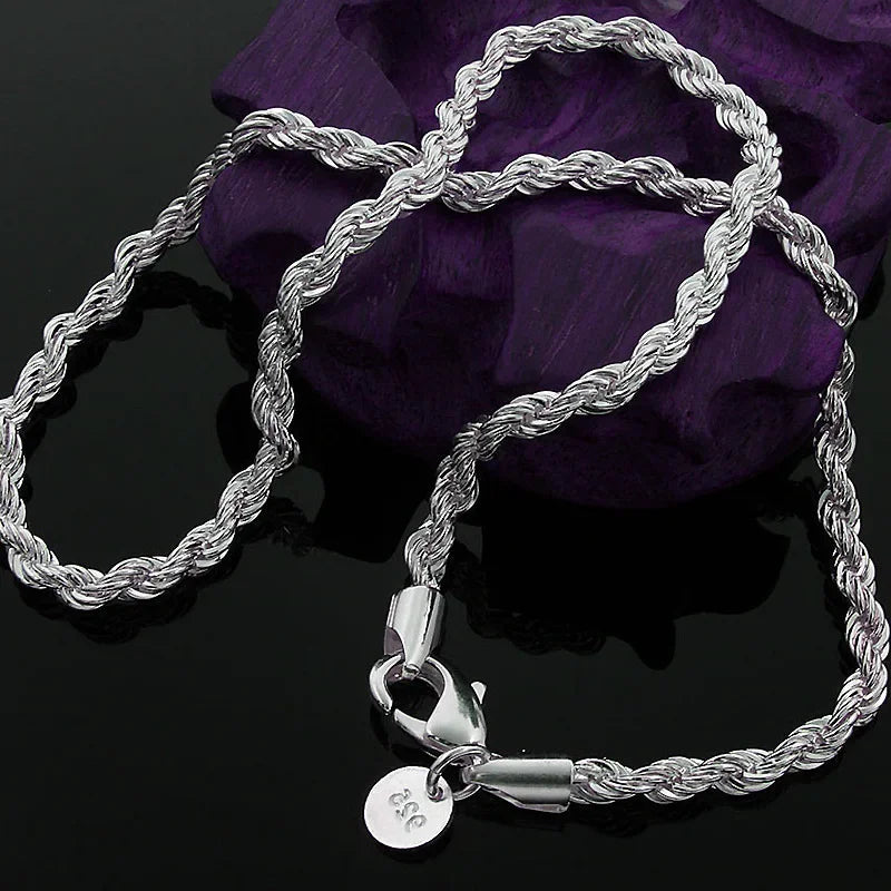 Hot Charms Fine 4MM Rope Chain 925 Sterling Silver