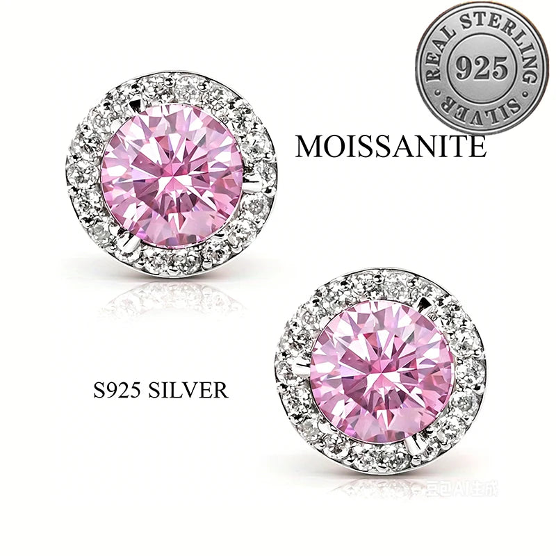 100% moissanite 925 Sterling Silver 6.5mm halo stud - Silvery / 6.5mm