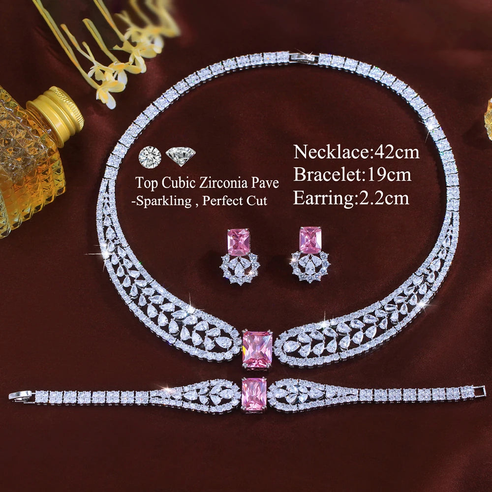 ThreeGraces Exquisite Brilliant Pink Square Zirconia - 3 pcs set
