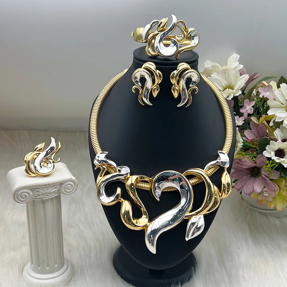 Luxury Jewelry Sets For Women Gold Color Earrings.