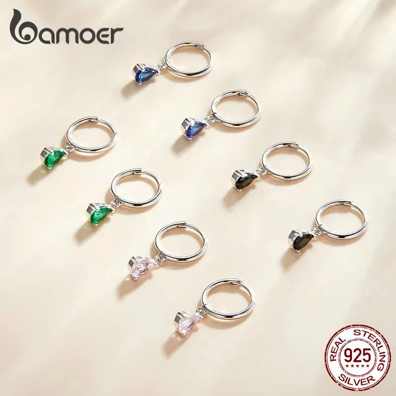 BAMOER Silver ISHWAR Green Water Drop Earrings 925