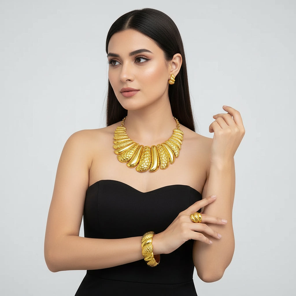 GZJPEI Italian Gold Plated Big Jewelry Sets Large