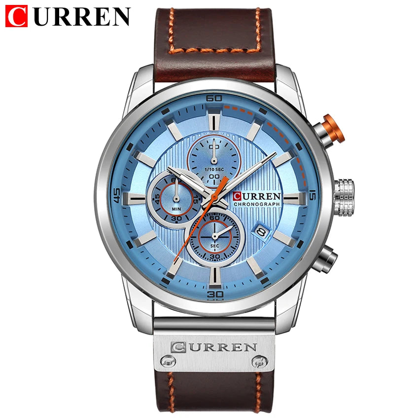 CURREN Fashion Date Quartz Men Watches Top Brand - silver blue