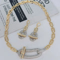 18k Gold Plated Stud Chain Nekelace Earrings Pave - gold set