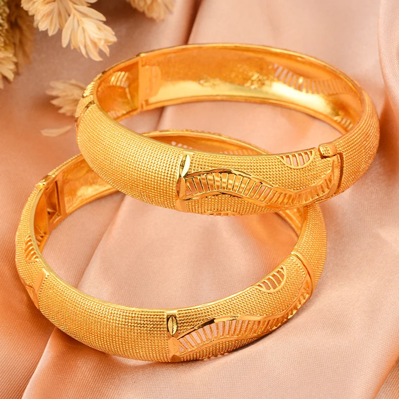 Bracelets Dubai Gold Color Bangles For Women Men Girls - 2cps 2 / 58-60mm / Gold