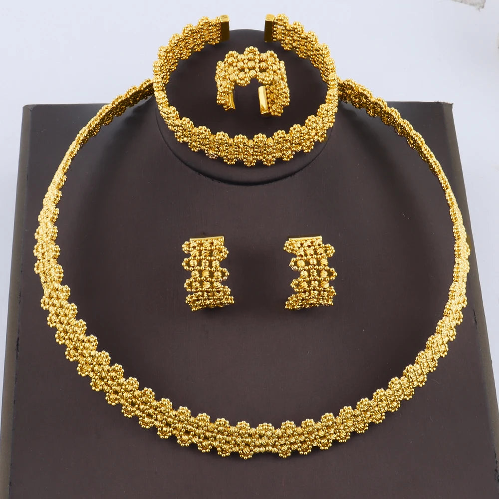Gold Plated Hand-Knit Design Jewelry Set for Women