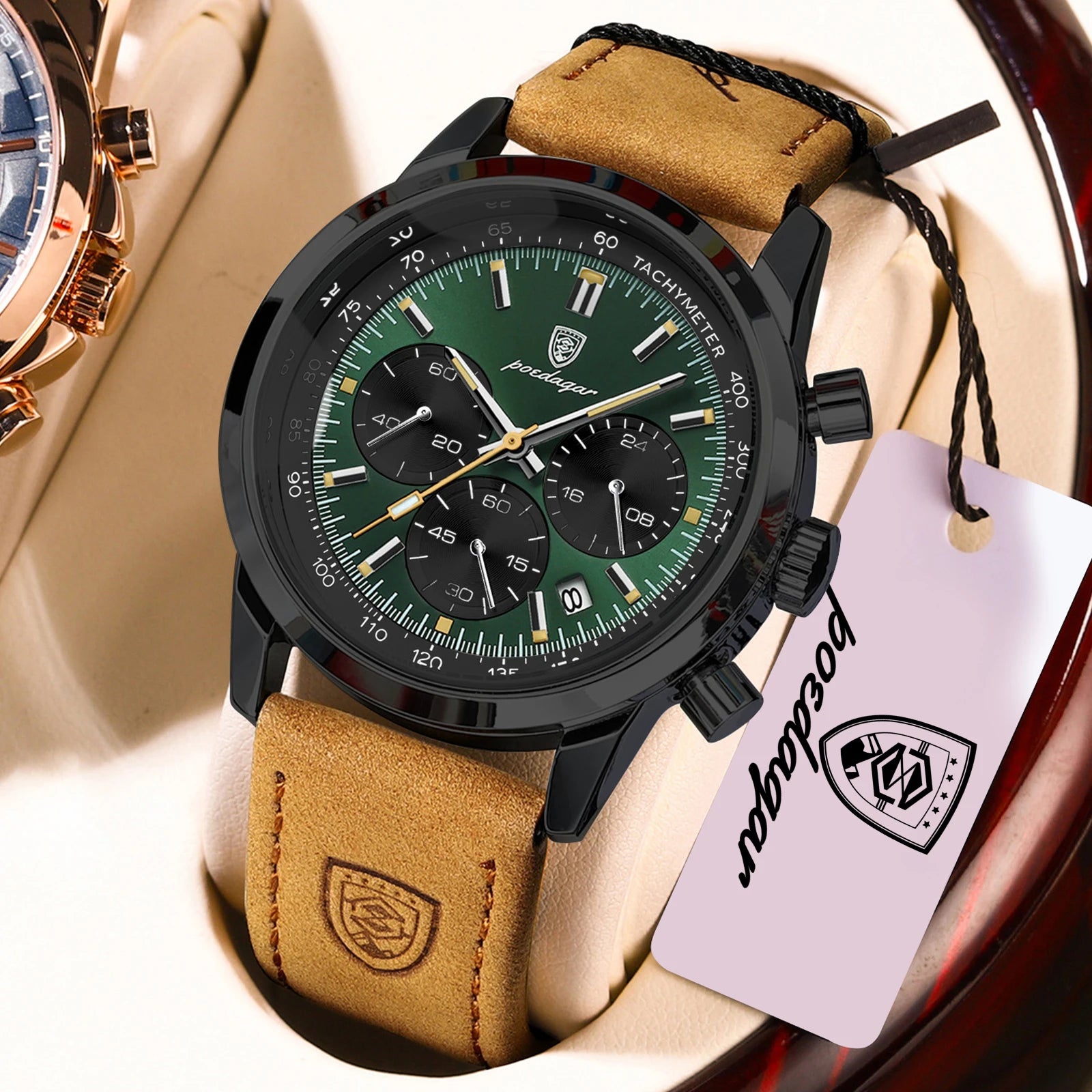 POEDAGAR Top Brand Men's Quartz Watch Waterproof - 921 Black Green 1