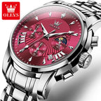 OLEVS Brand Fashion Red Watch For Men Luxury Sport