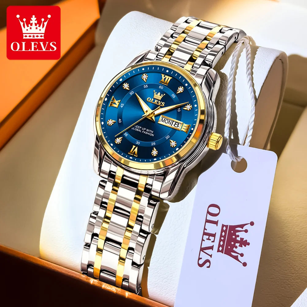 OLEVS 5513 Mens Watch Original Fashion Brand Quartz - Women Gold Blue / Yes
