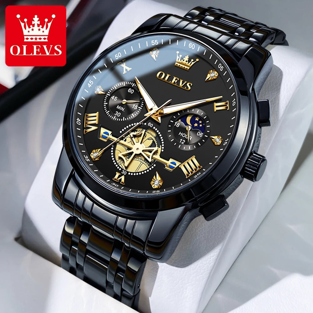OLEVS Men's Watches Classic Multifunctional Flywheel - black / Yes