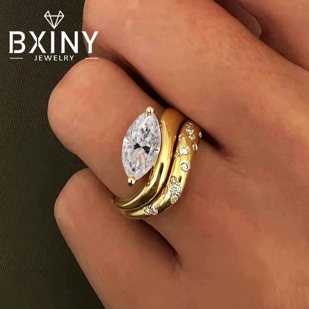 Bxiny 2CT Marquise All Moissanite Ring Set S925