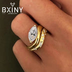 Bxiny 2CT Marquise All Moissanite Ring Set S925