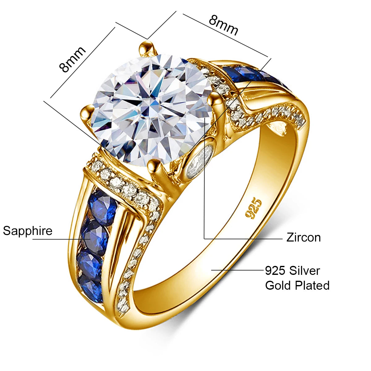Certified D Color VVS1 2ct Moissanite Diamond Ring - 925 Sterling Silver / Zirconia Sapphire / 13, 925 Sterling Silver / Zirconia Sapphire / 12, 925 Sterling Silver / Zirconia Sapphire / 11, 925 Sterling Silver / Zirconia Sapphire / 10, 925 Sterling Silver / Zirconia Sapphire / 9, 925 Sterling Silver / Zirconia Sapphire / 8, 925 Sterling Silver / Zirconia Sapphire / 7, 925 Sterling Silver / Zirconia Sapphire / 6, 925 Sterling Silver / Zirconia Sapphire / 5