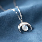 925 Sterling Silver Moon Pendant Necklace Vintage