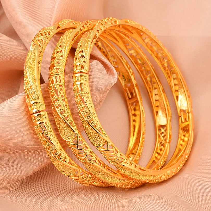 Bracelets Dubai Gold Color Bangles For Women Men Girls - 3cps 4 / 58-60mm / Gold