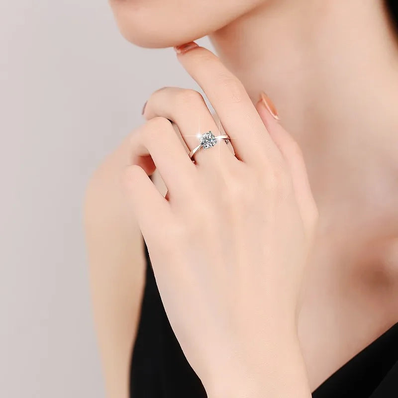 Classic 4-Prongs 925 Silver Moissanite Rings For