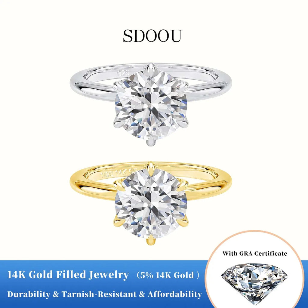 Sdoou Real Gold 14K 6 Prongs Round 1-3ct Moissanit