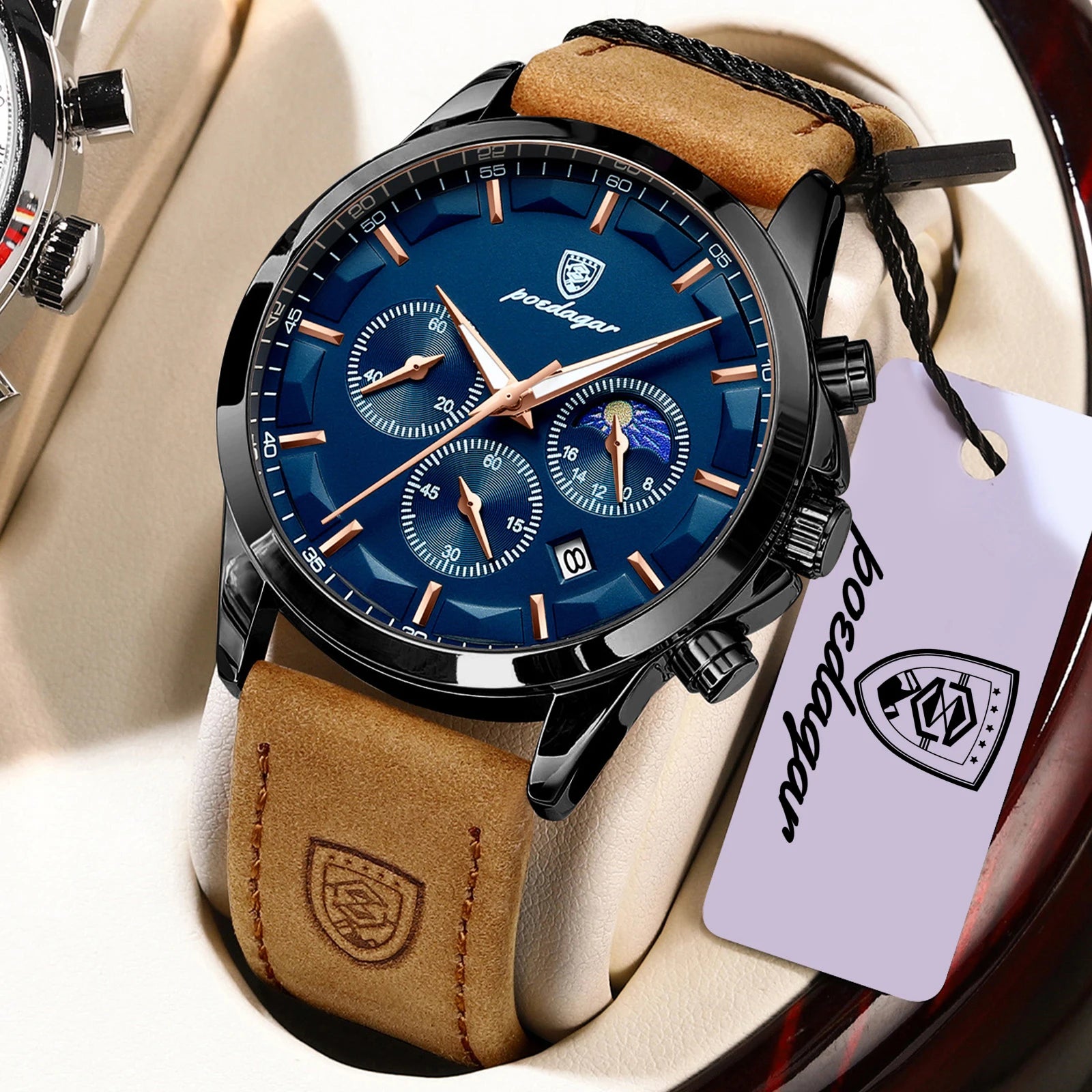 POEDAGAR Fashion Business Men Quartz Watch Waterproof - 928 Black Blue L