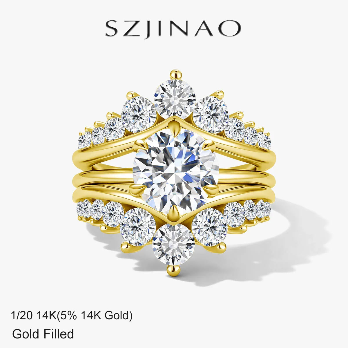 14k Gold Filled Double Band Stackable Moissanite