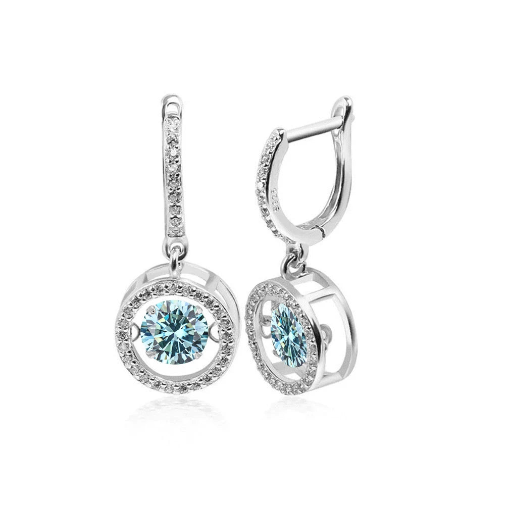 White Gold Plated 0.5/1CT Moissanite Drop Earring for - Blue / 0.5ct(5mm)and 0.5ct, Blue / 1.0ct(6.5mm)and1.0ct