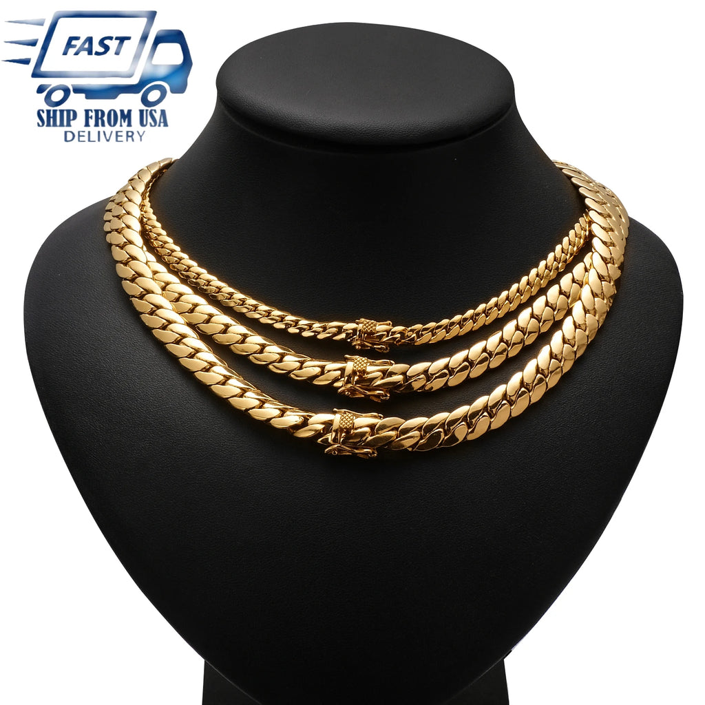 Hip Hop Bling Gold Cuban Link Chain Necklace For Men,