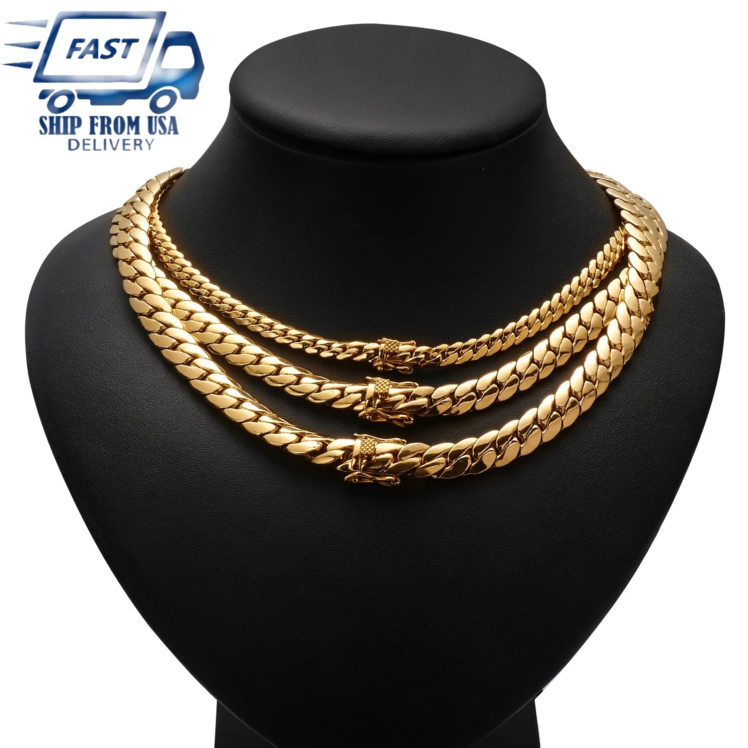 Hip Hop Bling Gold Cuban Link Chain Necklace For Men,