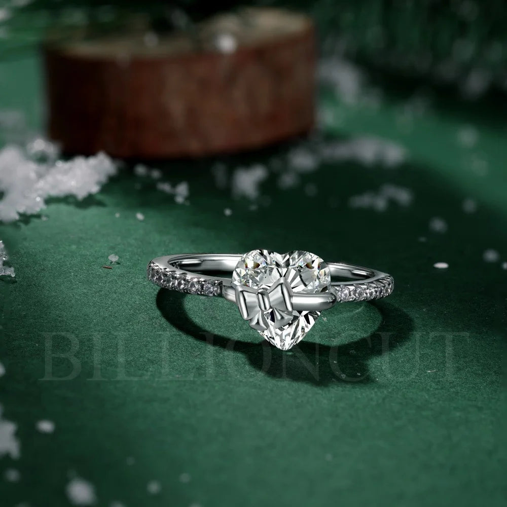 NEW 925 Sterling Silver Romantic Heart Bow Ring