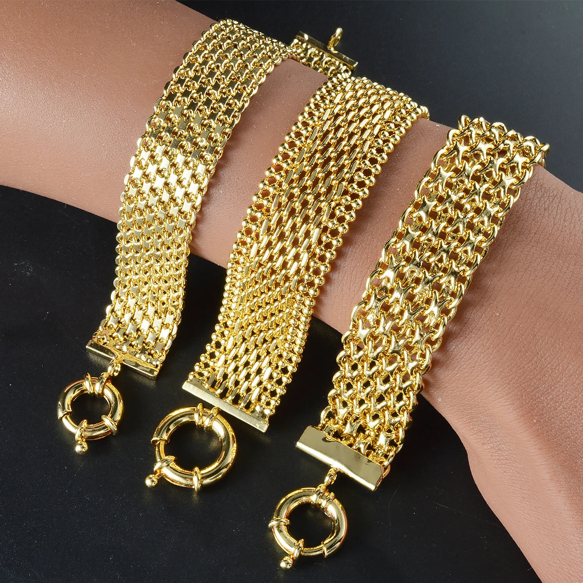 New 18MM wide copper chain bracelet unisex 18K gold