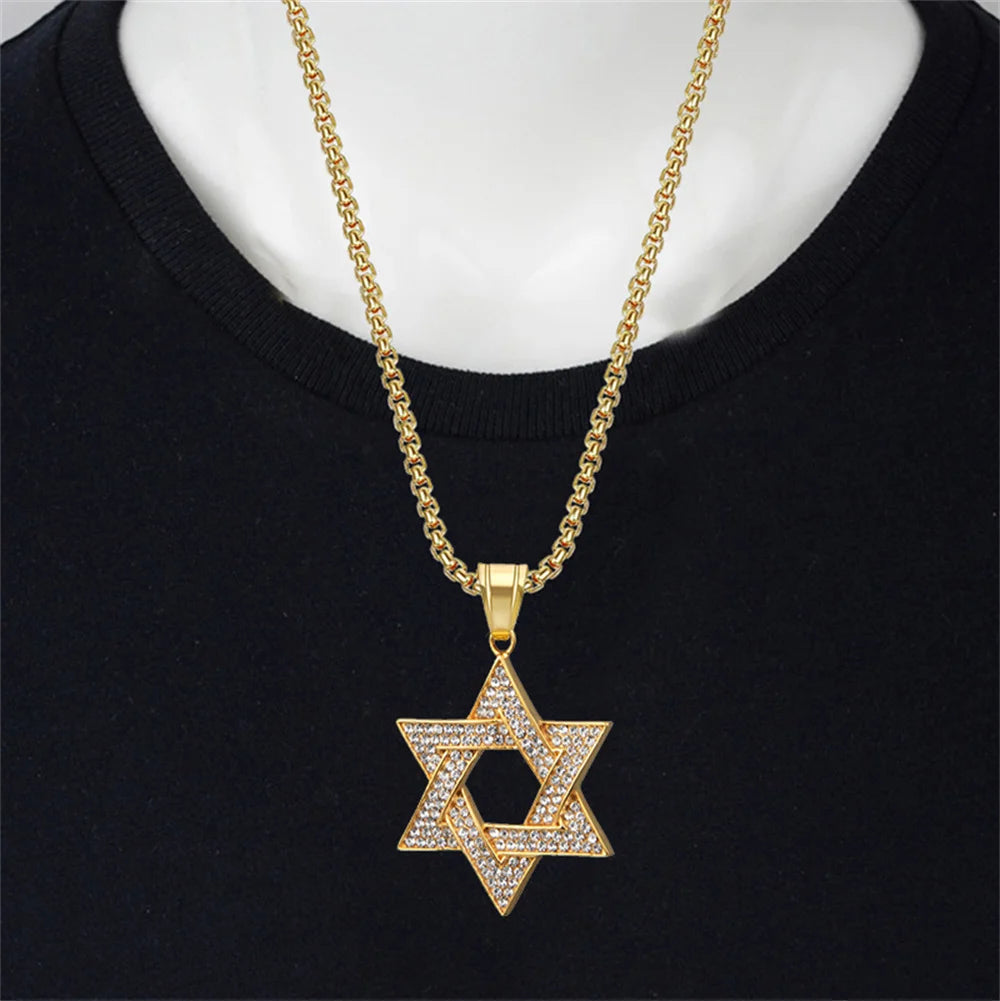 Hip Hop Iced Out Bling Star of David Pendants