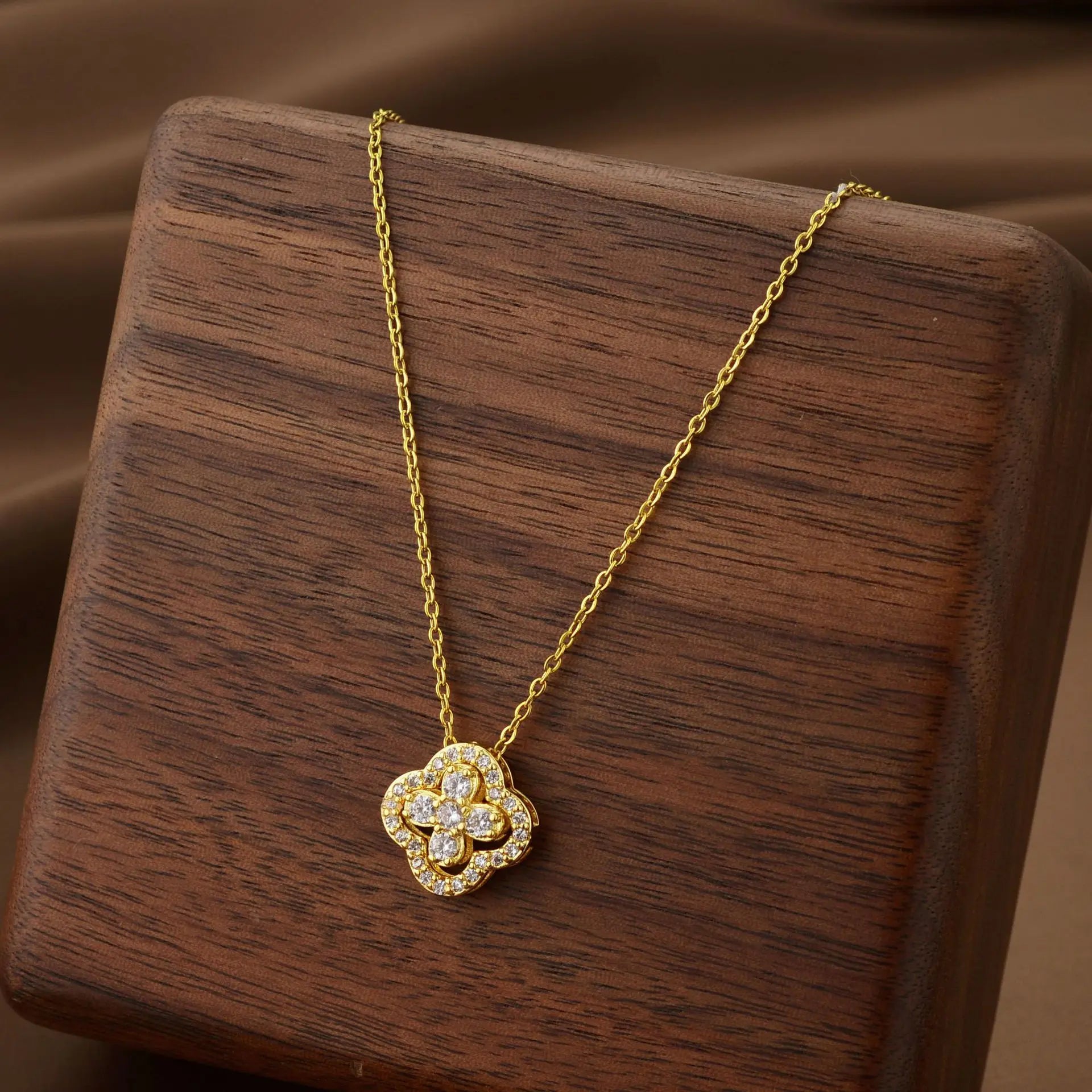Classic Titanium Steel Lucky Clover Flower Pendant - Gold Color / United States