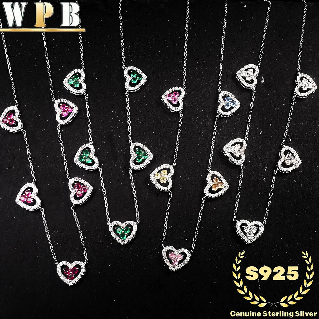 Genuine S925 Sterling Silver Necklace  5-Color Heart