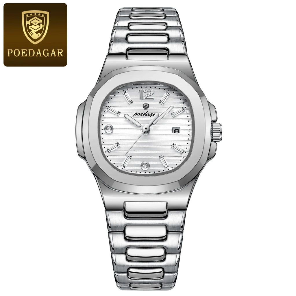 POEDAGAR Square Fashion Woman Wristwatch Luminous - 708 Silver White
