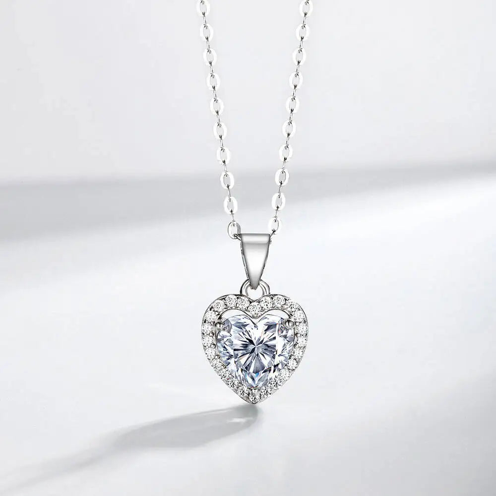1CT Heart Cut Moissanite Necklace for Women 18K