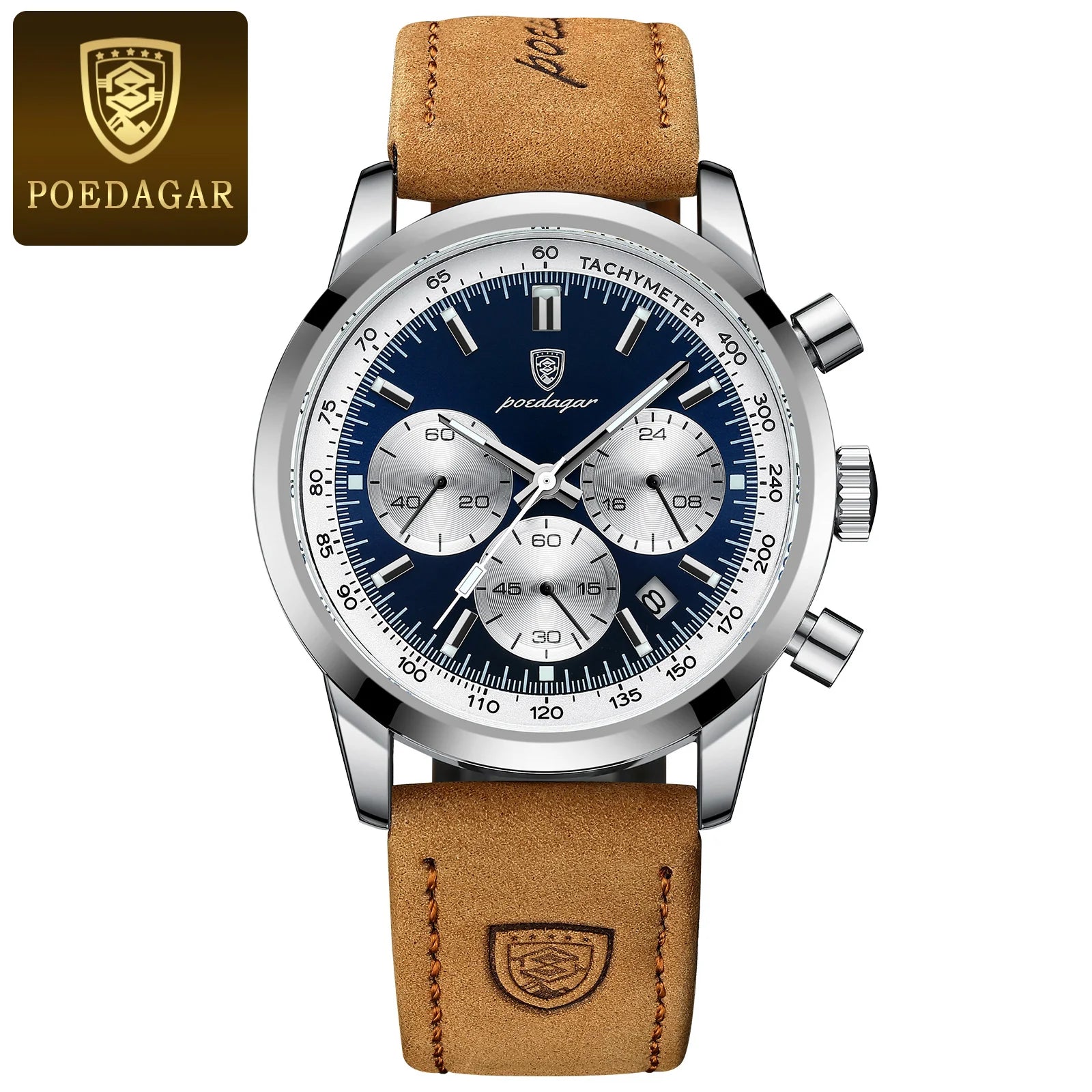 POEDAGAR Top Brand Men's Quartz Watch Waterproof - 921 Silver Blue 1