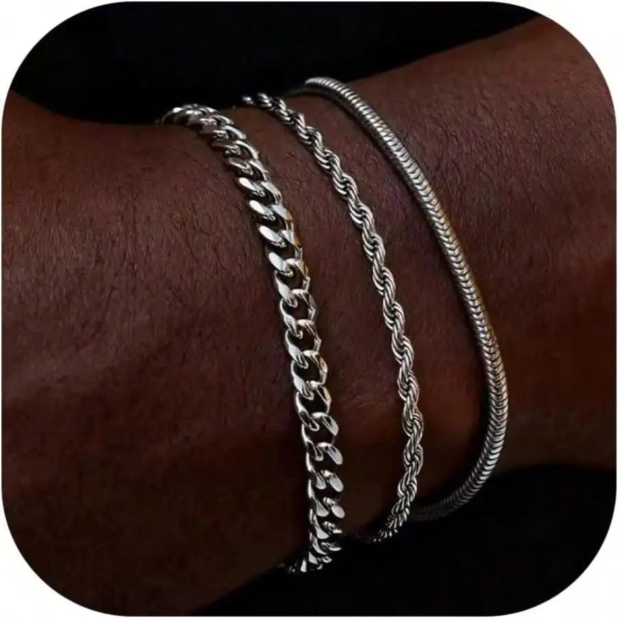 Dainty Gold/Silver Chain Bracelet Stack 14K Gold - United States / Light Yellow Gold Color / 16-21cm