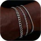 Dainty Gold/Silver Chain Bracelet Stack 14K Gold - United States / Light Yellow Gold Color / 16-21cm